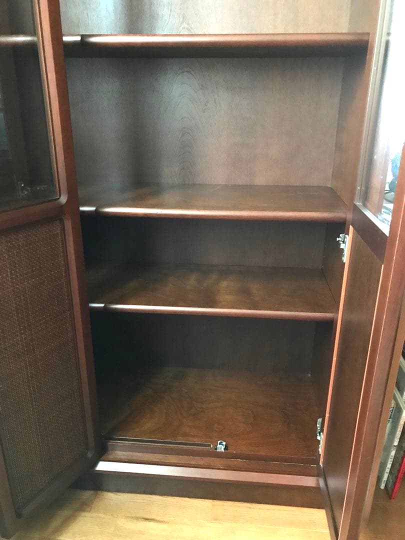 本棚 ブラウン木製キャビネット ガラス扉 5棚