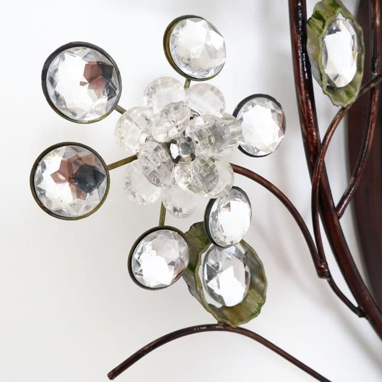 輸入雑貨　ロートアイアン　『ジュエルフラワーミラー』　クリスタルガラス