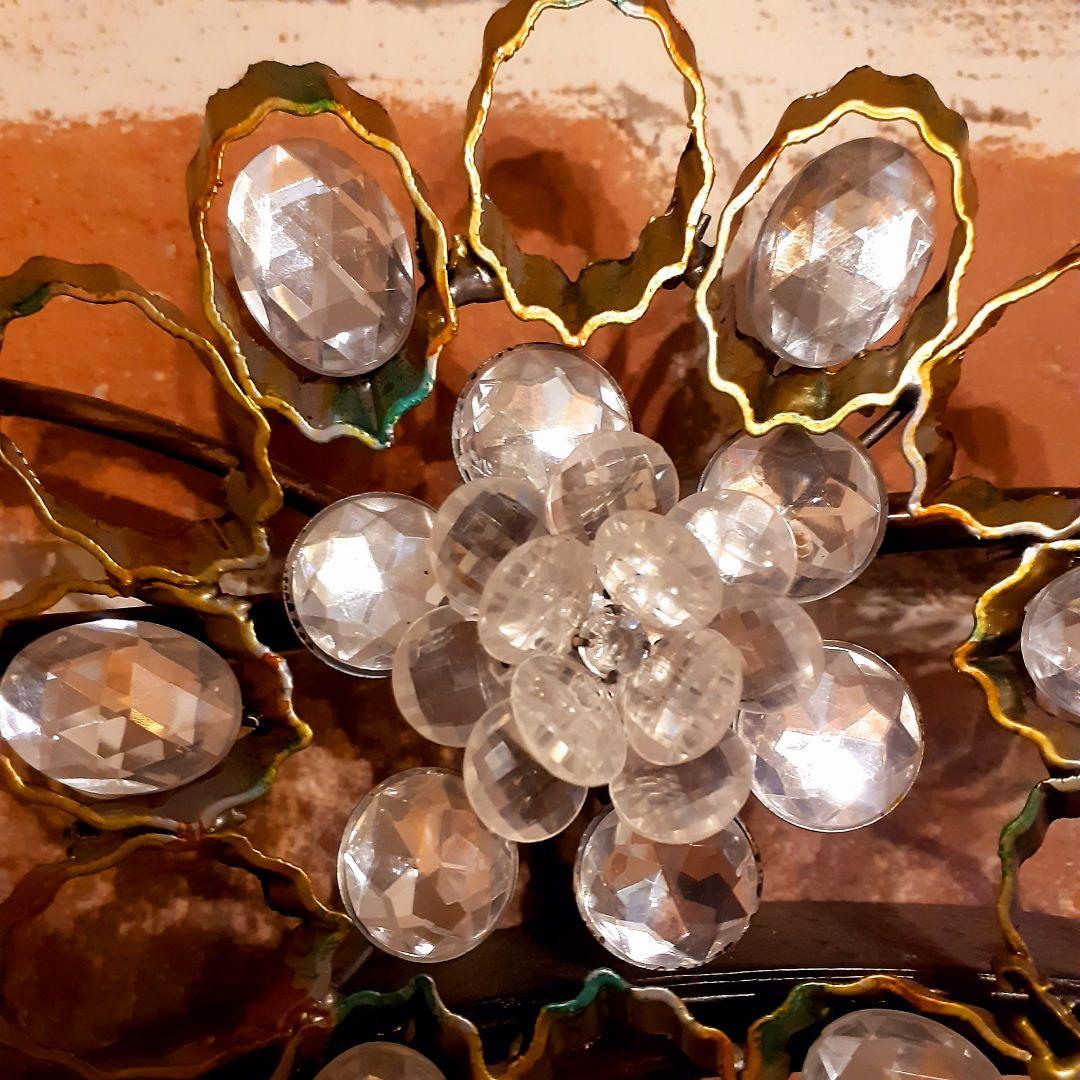 輸入雑貨　ロートアイアン　『ジュエルフラワーミラー』　クリスタルガラス