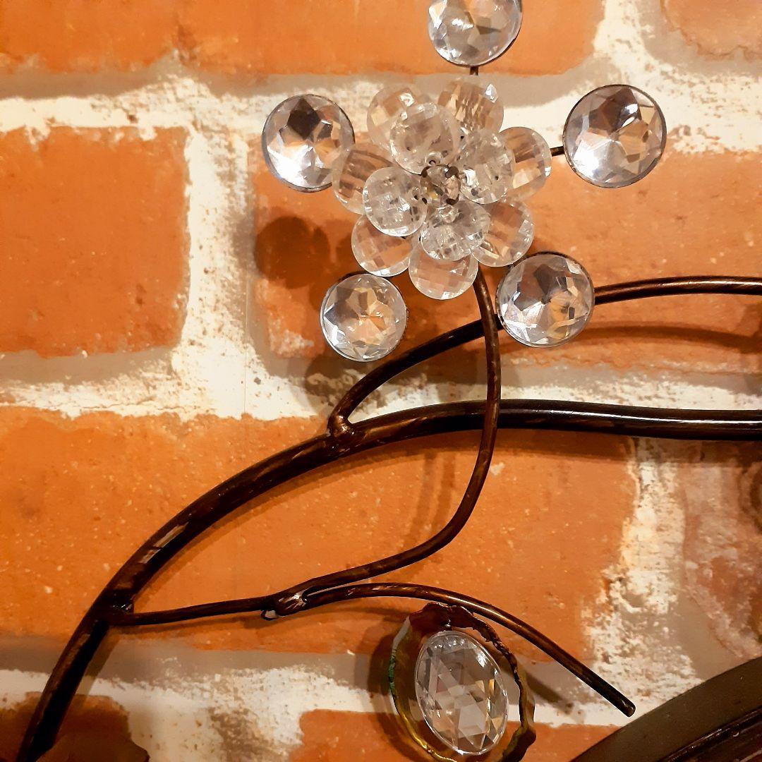 輸入雑貨　ロートアイアン　『ジュエルフラワーミラー』　クリスタルガラス