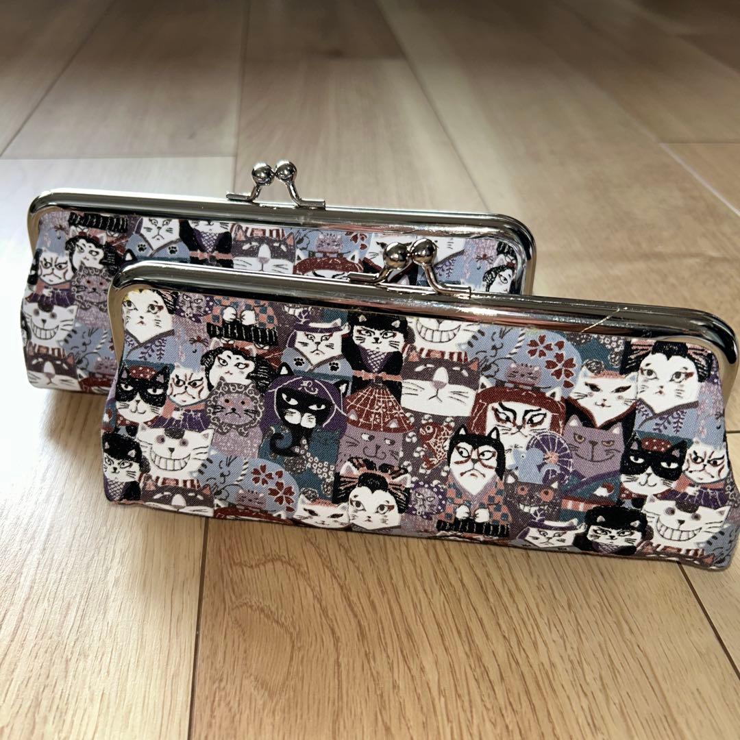 ハンドメイドがま口ペンケース＆メガネケース 歌舞伎猫柄 十三郎様確認