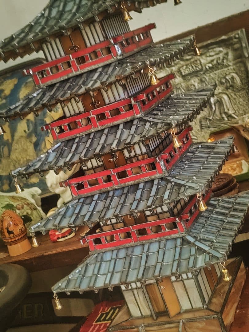 【圧巻 ☆ 世界唯一・一級品】ステンドグラス五重塔　美術工芸品　ビンテージランプ