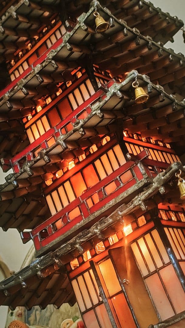 【圧巻 ☆ 世界唯一・一級品】ステンドグラス五重塔　美術工芸品　ビンテージランプ