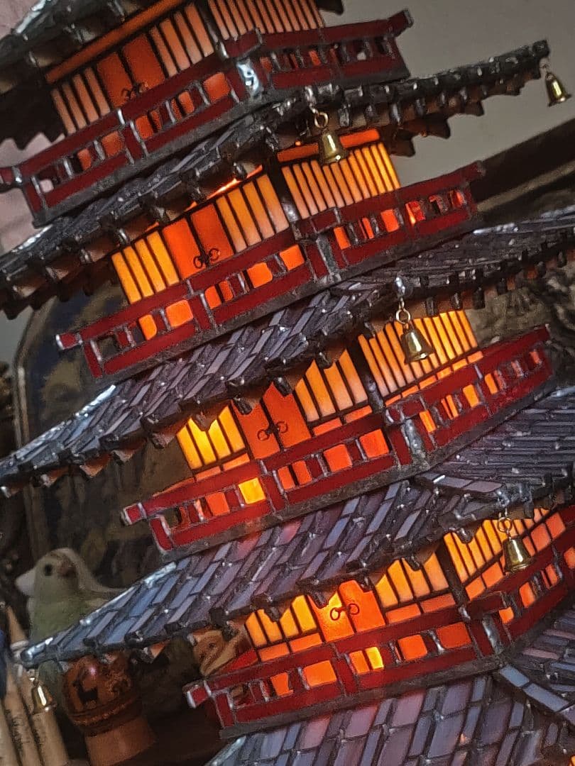 【圧巻 ☆ 世界唯一・一級品】ステンドグラス五重塔　美術工芸品　ビンテージランプ