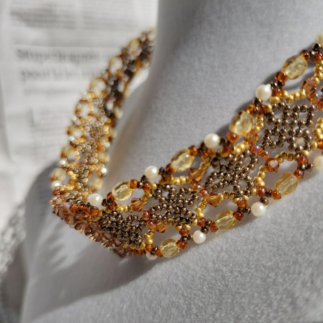 スワロフスキー　使用　ハンドメイド　ネックレス　チョーカー　カメオ　37cm