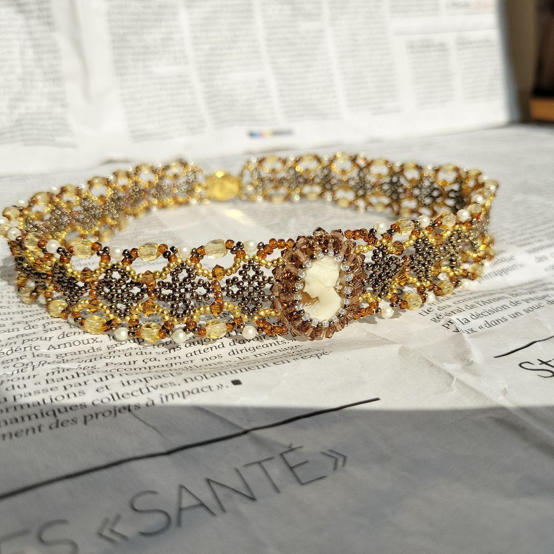 スワロフスキー　使用　ハンドメイド　ネックレス　チョーカー　カメオ　37cm