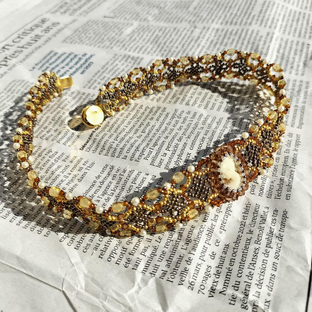 スワロフスキー　使用　ハンドメイド　ネックレス　チョーカー　カメオ　37cm