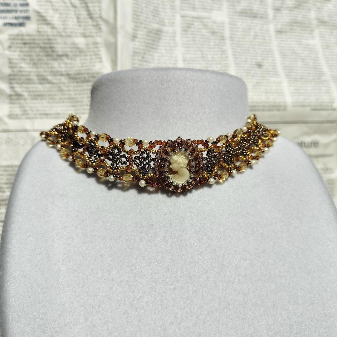 スワロフスキー　使用　ハンドメイド　ネックレス　チョーカー　カメオ　37cm