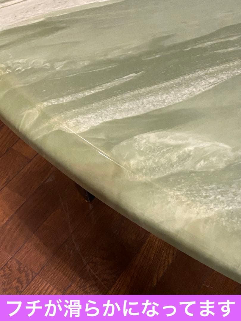 希少♦️グリーン♦️高級 オーバル型 大理石天板 テーブル♦️脚 ブラック♦️送料込