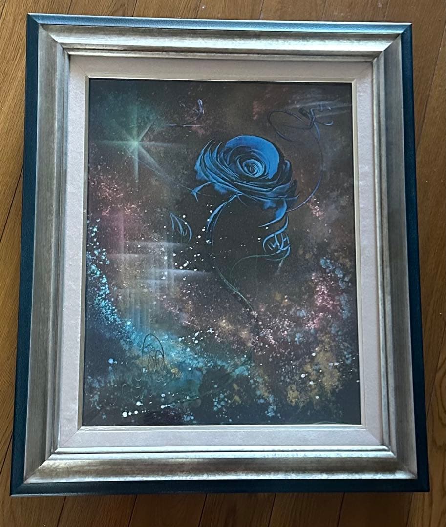 青い薔薇　スプレーアート　エデン　額付き