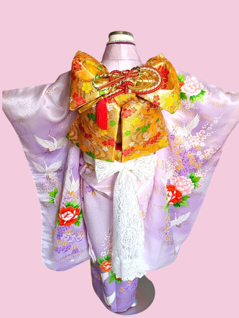 薄紫の着物と金の作り帯☆七五三７歳セット
