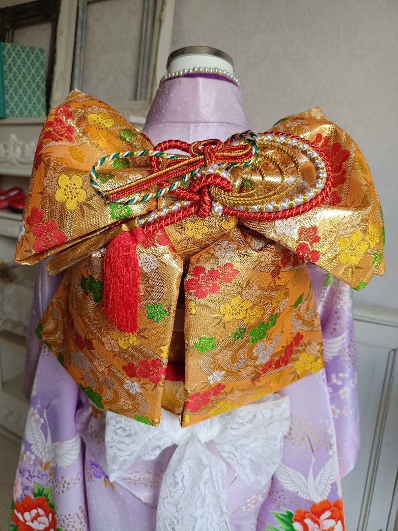 薄紫の着物と金の作り帯☆七五三７歳セット