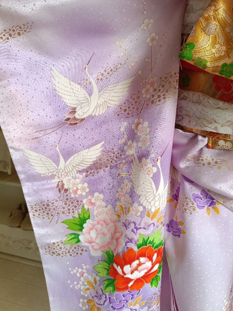 薄紫の着物と金の作り帯☆七五三７歳セット