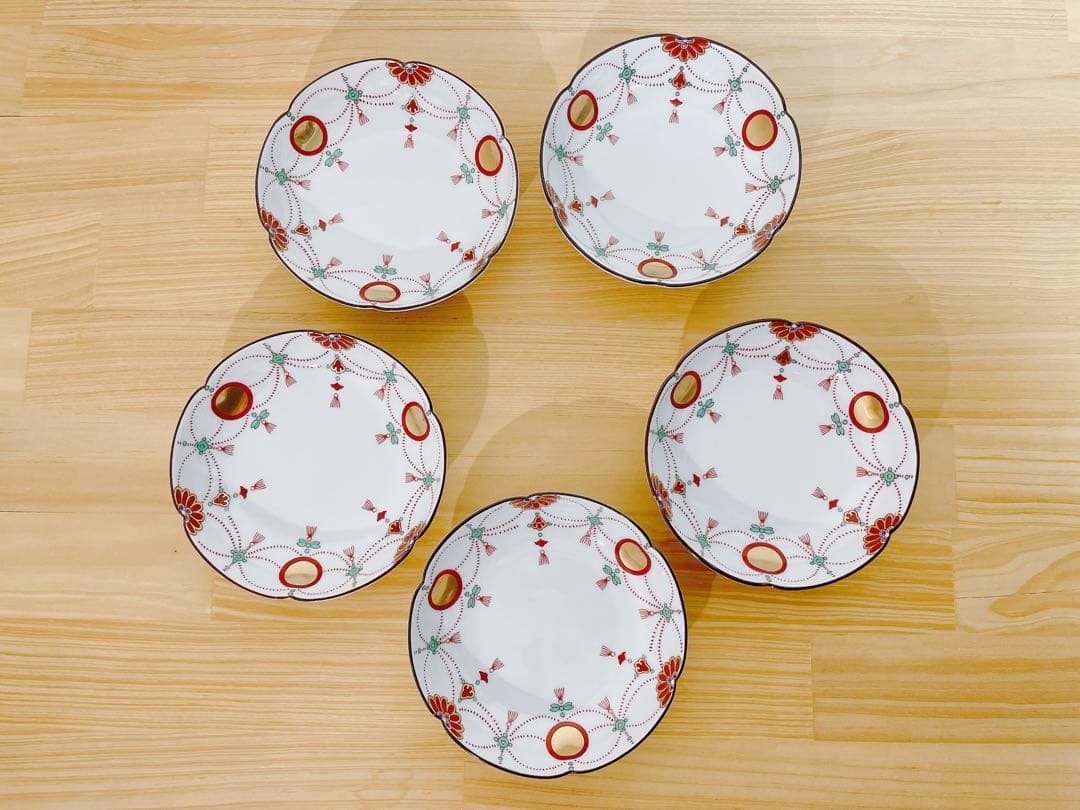 Jerry其泉窯 角二段重 錦日輪赤玉瓔珞文 小皿 錦日輪赤玉瓔珞文