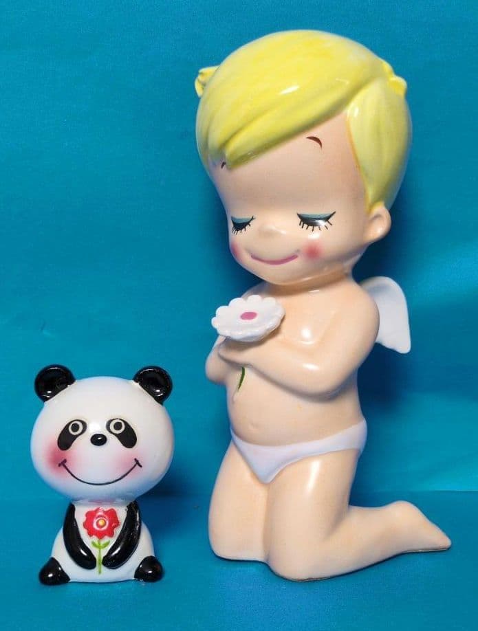 希少1960年代内藤ルネDesigお花を持ったちびっこ天使【外箱あり】