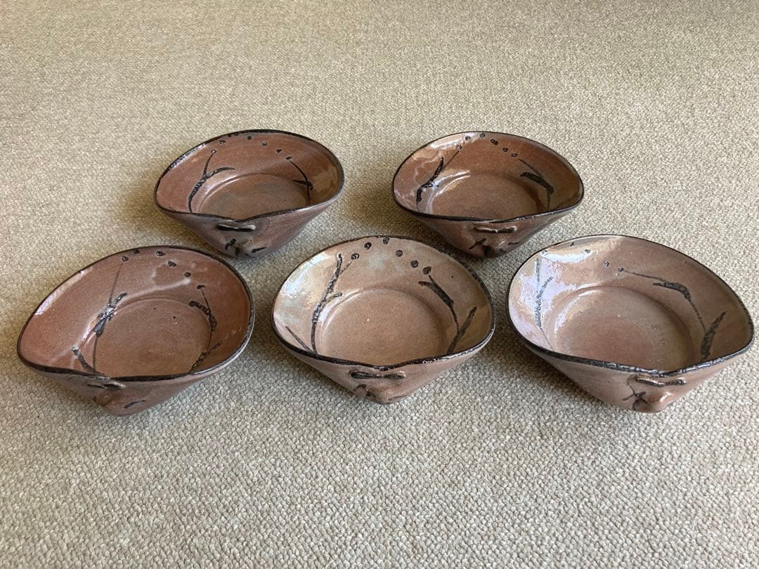 【共箱有り　美品】中里隆 作 唐津焼 絵粉引蛤向付　　5客セット