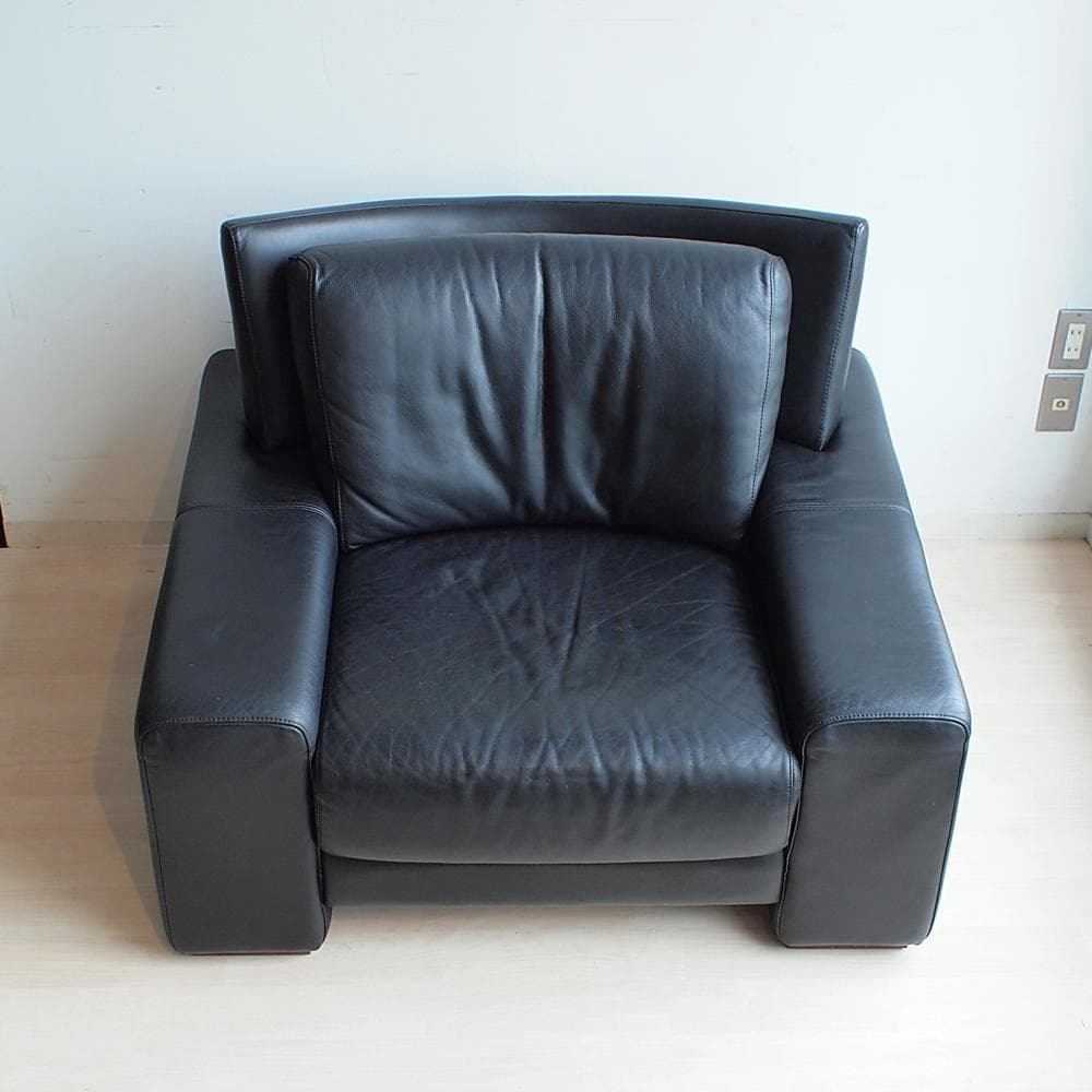 イタリア製 ニコレッティ/Nicoletti 本革 ソファ 1人掛け 黒革