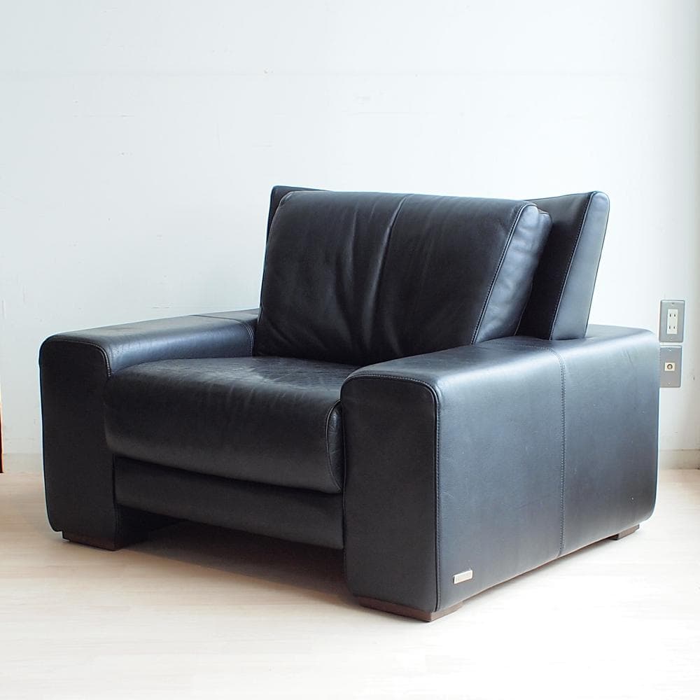 イタリア製 ニコレッティ/Nicoletti 本革 ソファ 1人掛け 黒革