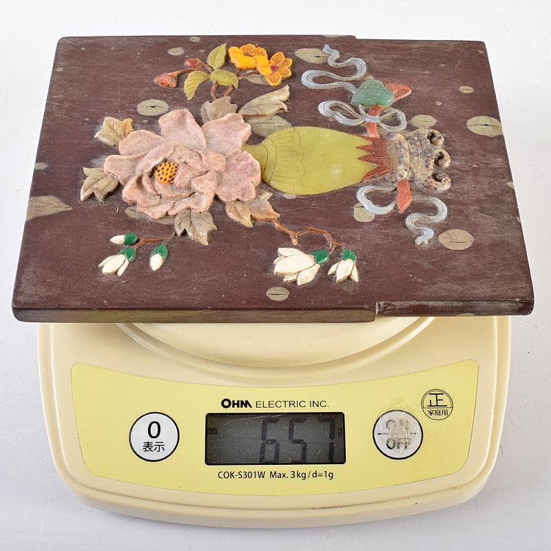 中国　玉石彫刻　貼花文　硯屏　M　R8524