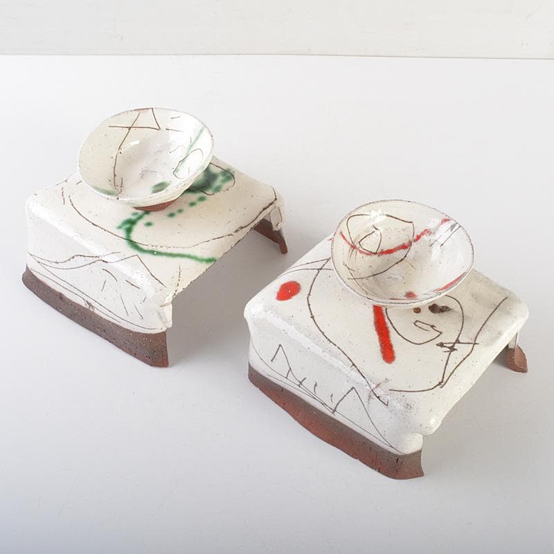 萬古焼 馬酔木窯 森正造 色絵 盃卓 一對 共箱 V R7428 - メルカリ