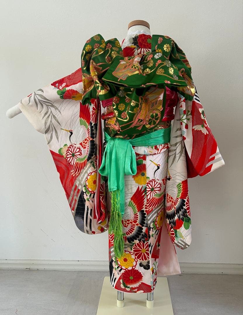 7歳　七五三　アンティーク着物、帯、帯揚げ、帯締め　しごき　身丈113cm