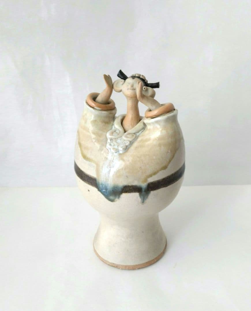 青芳人形 念ずれば花開く 砥部焼 青芳窯 森元青芳 創作人形 オブジェ