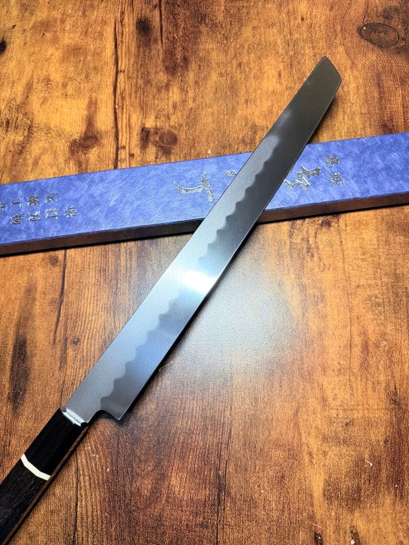 祥太郎作 左用 刺身 先丸 本焼 白鋼 尺 鏡面 包丁 黒檀水牛八角柄