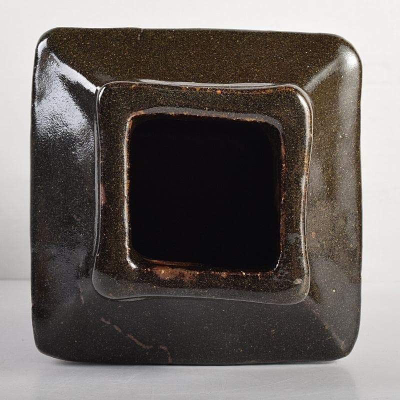 いしちゃん様専用 濱田庄司作 益子焼 鉄釉 四方花生 共布共箱 M R8832B