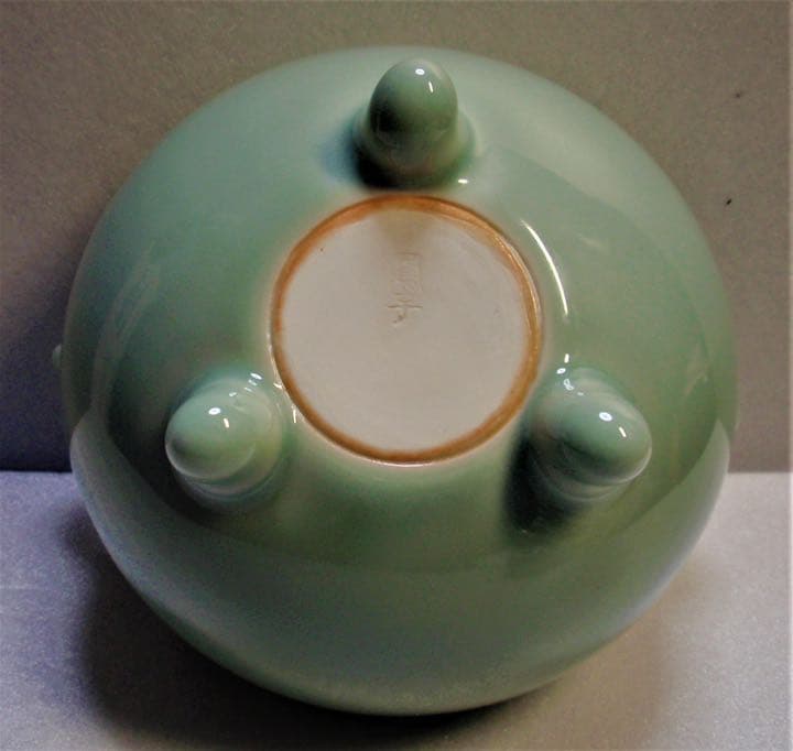 京焼　清水焼　香炉　青磁双耳獅子摘み香炉　高木鳳子　造