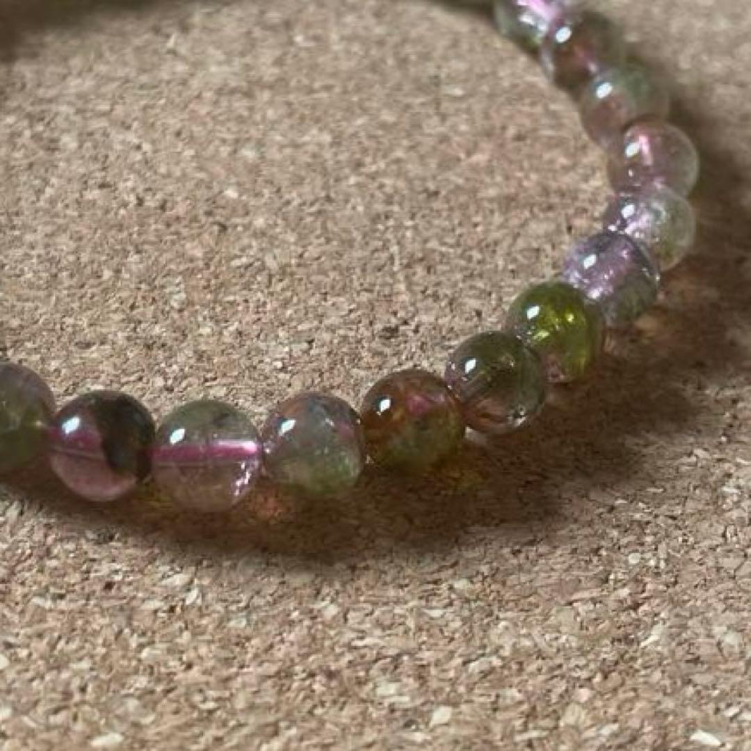 【高品質・透明感】ウォーターメロントルマリン 6㎜ ブレスレット16㎝ 天然石