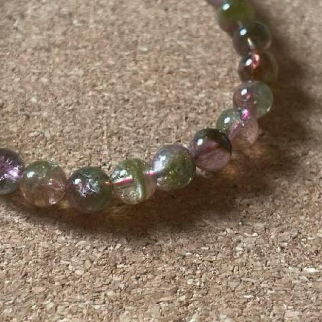 【高品質・透明感】ウォーターメロントルマリン 6㎜ ブレスレット16㎝ 天然石