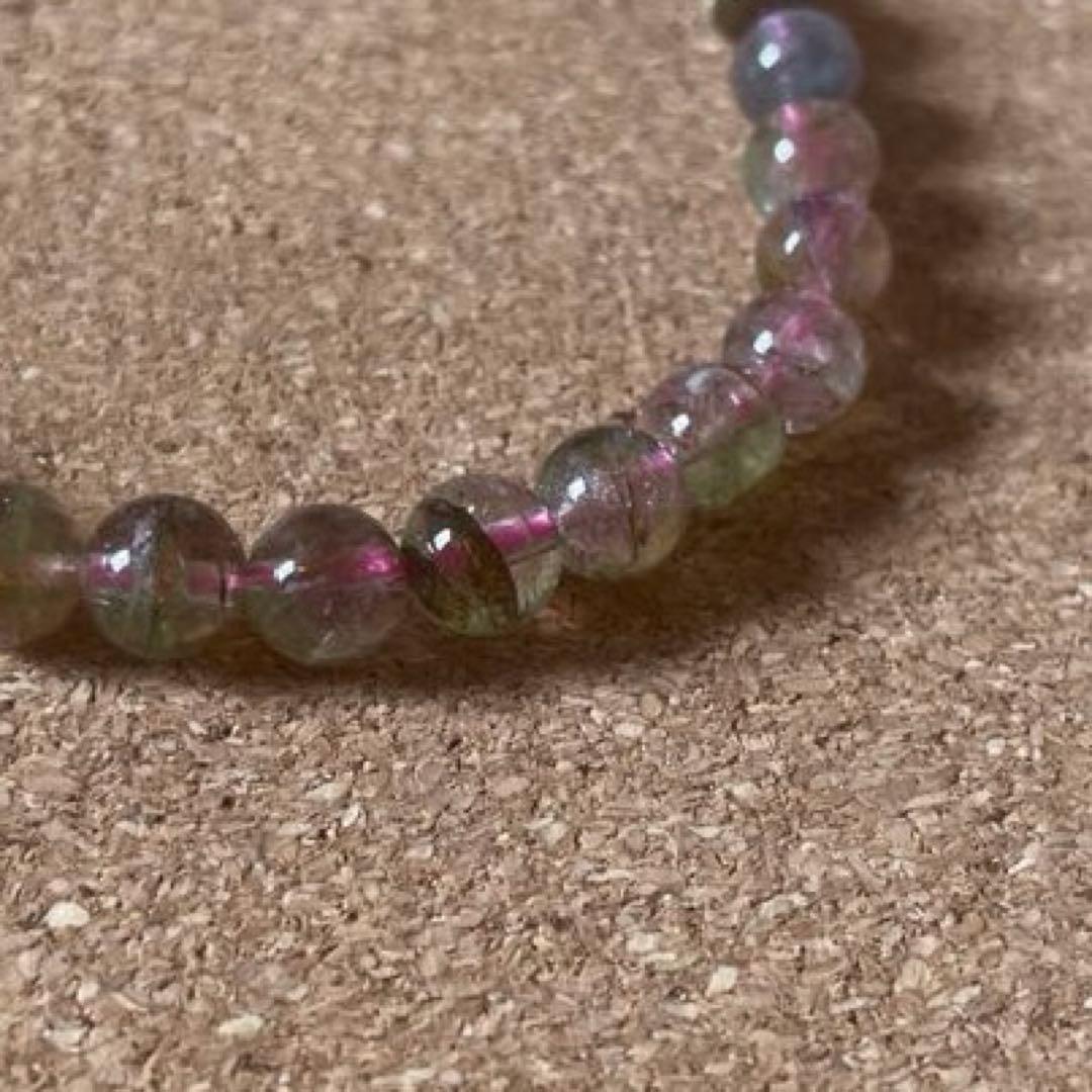 【高品質・透明感】ウォーターメロントルマリン 6㎜ ブレスレット16㎝ 天然石
