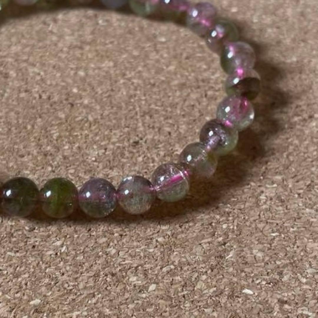【高品質・透明感】ウォーターメロントルマリン 6㎜ ブレスレット16㎝ 天然石