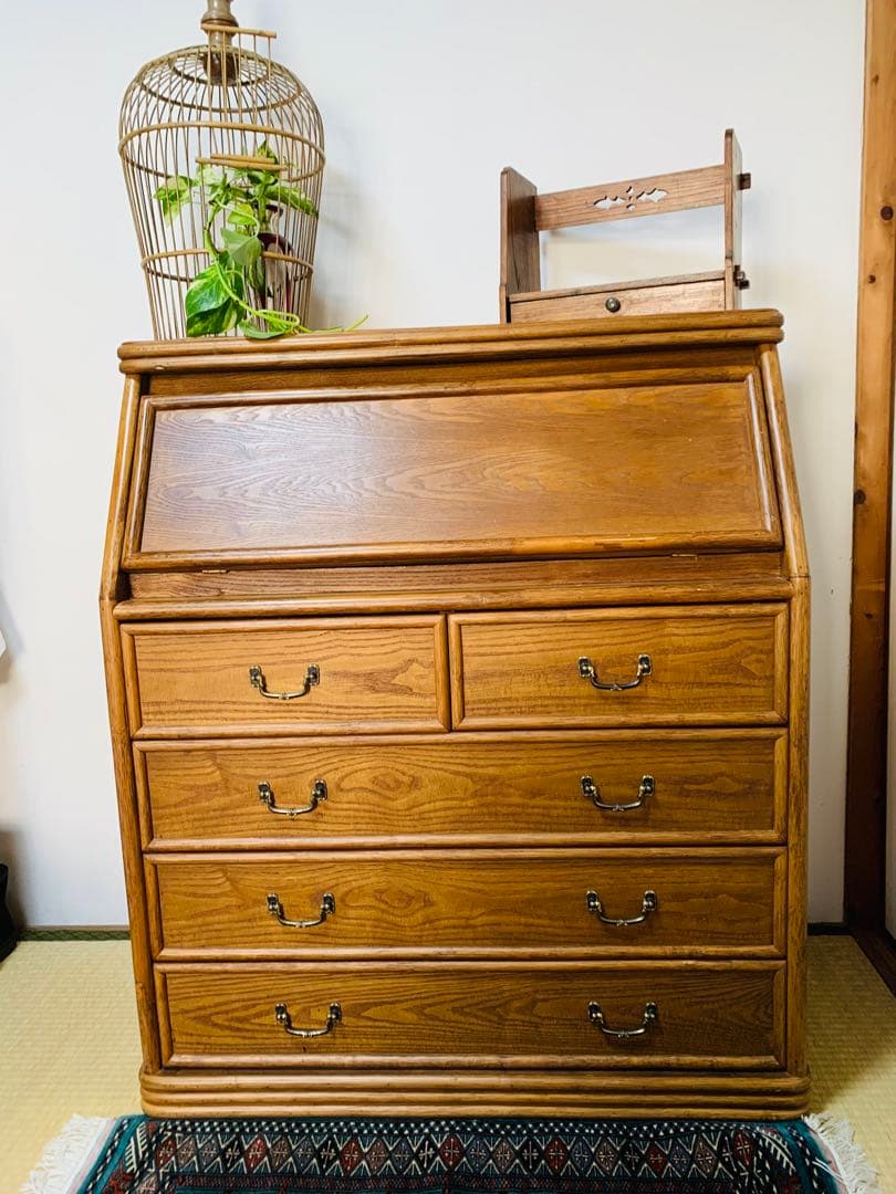 み*み様 【美品】大容量 レトロ アンティーク 丸十家具 ラタン ライティングビ