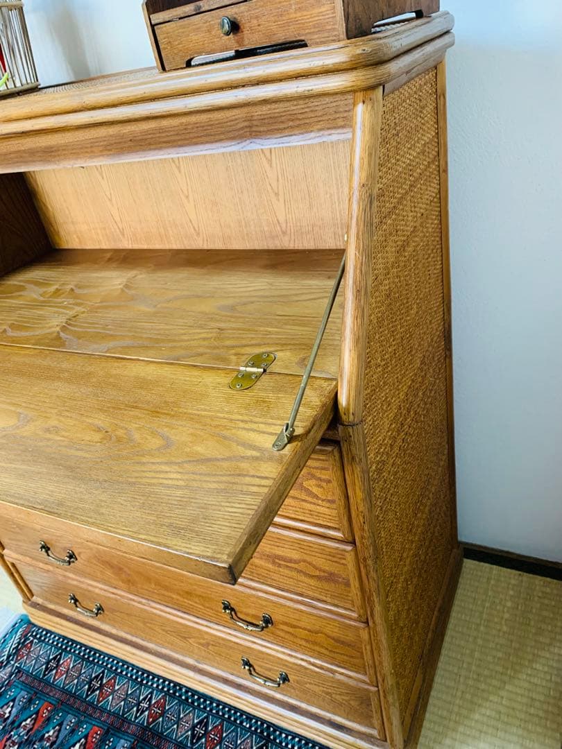 み*み様 【美品】大容量 レトロ アンティーク 丸十家具 ラタン ライティングビ