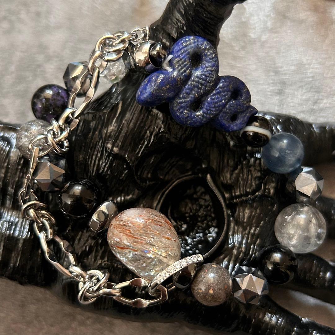天然石　ブレスレット　ラピスラズリ蛇ハーキマーヒマラヤチャロアイト