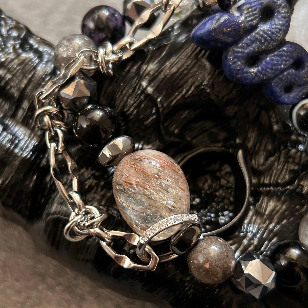 天然石　ブレスレット　ラピスラズリ蛇ハーキマーヒマラヤチャロアイト