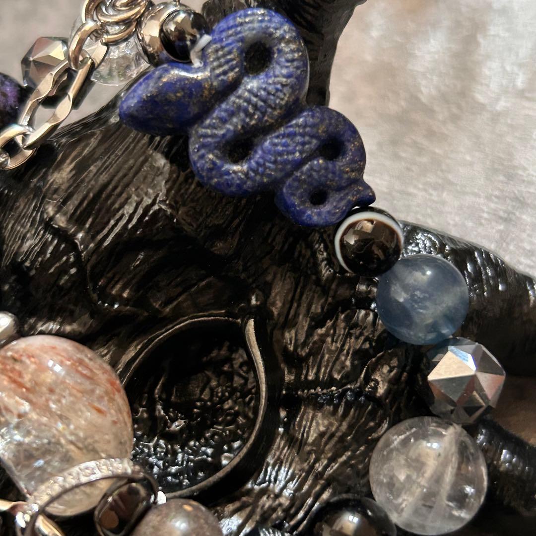 天然石　ブレスレット　ラピスラズリ蛇ハーキマーヒマラヤチャロアイト