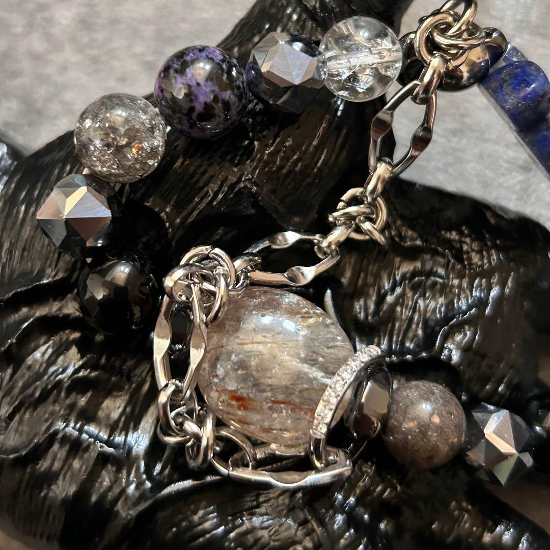 天然石　ブレスレット　ラピスラズリ蛇ハーキマーヒマラヤチャロアイト