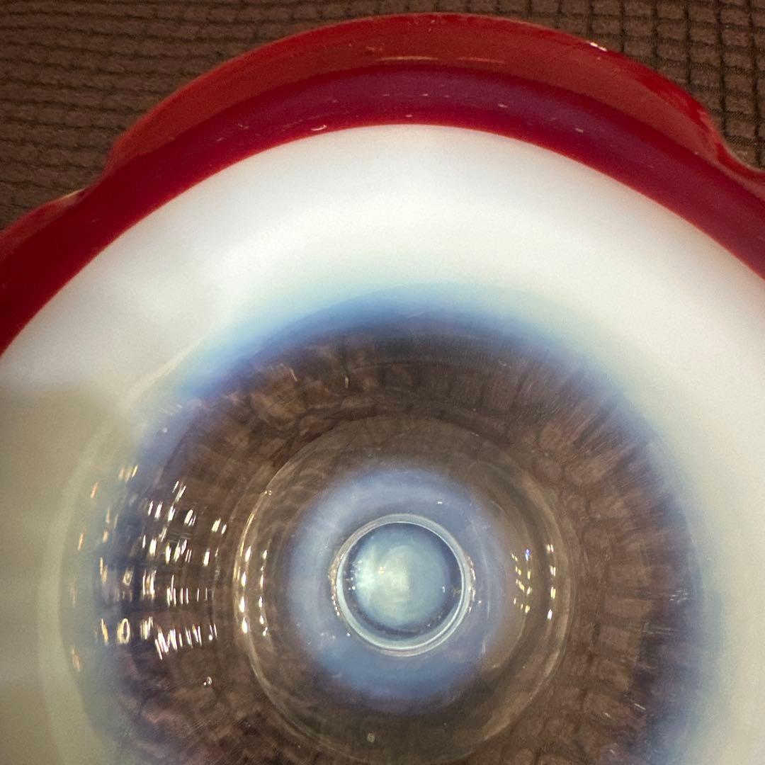 赤縁輪花氷コップ 乳白ぼかし　美品