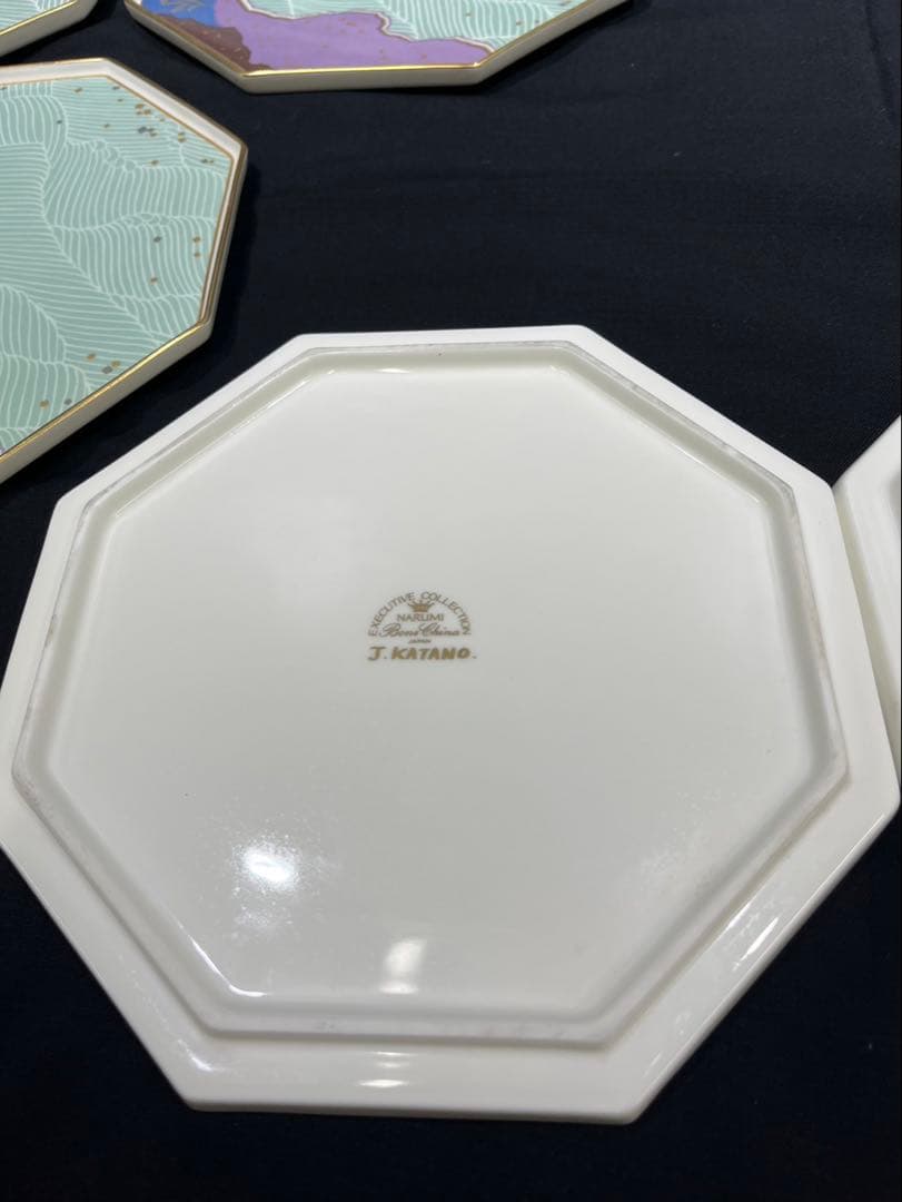 ナルミ ボーンチャイナ 八角皿 10枚セット J.KATANO 金彩