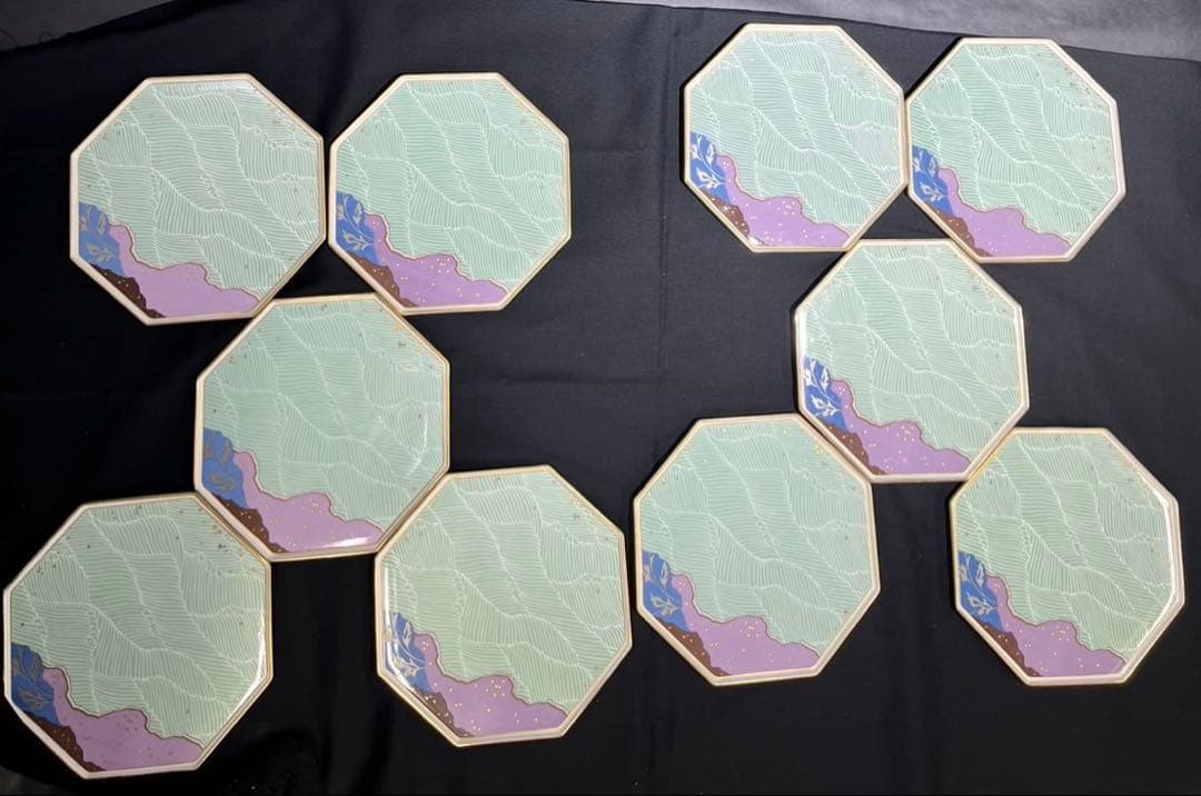 ナルミ ボーンチャイナ 八角皿 10枚セット J.KATANO 金彩