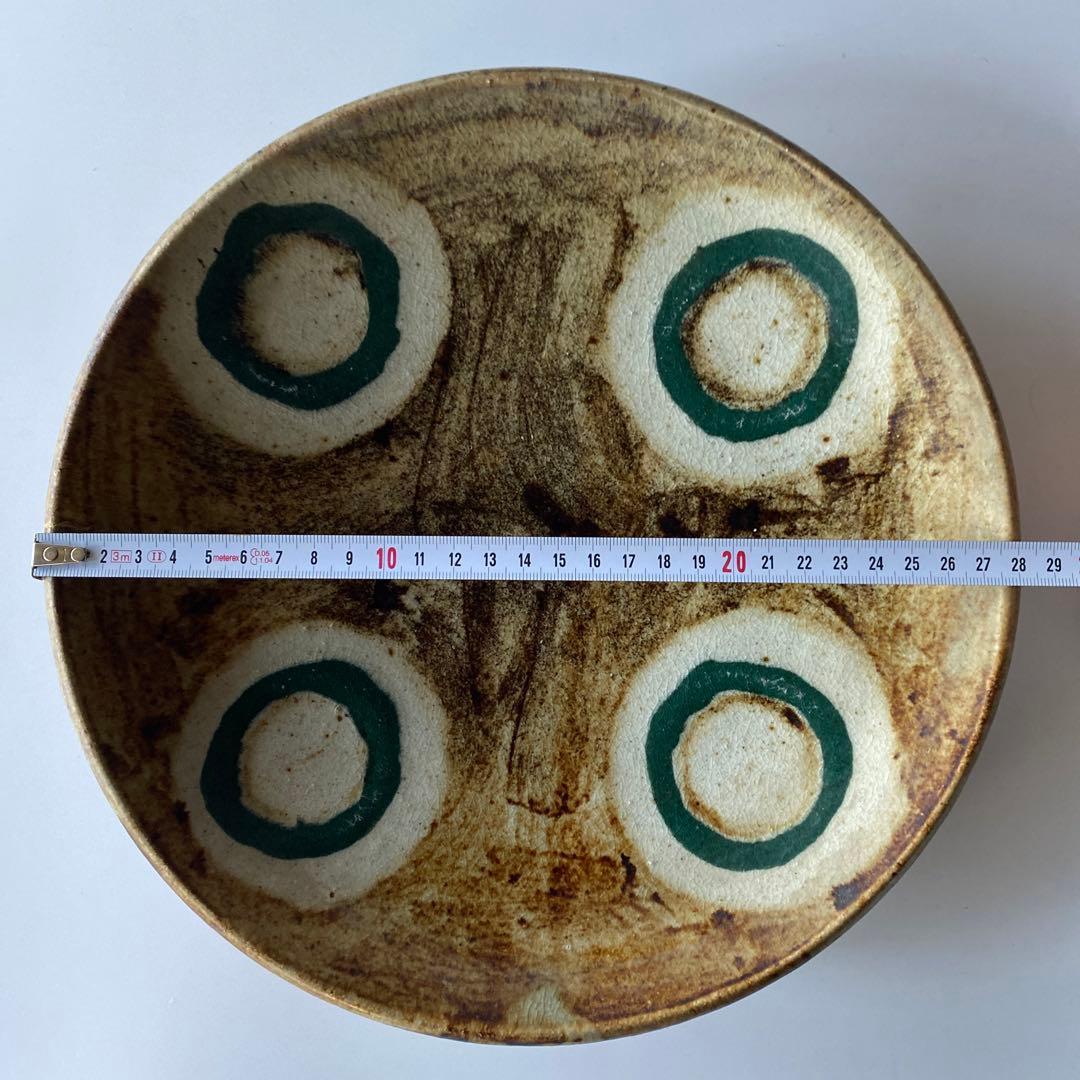 希少 武内晴二郎 鉄砂丸紋抜絵大皿 民藝