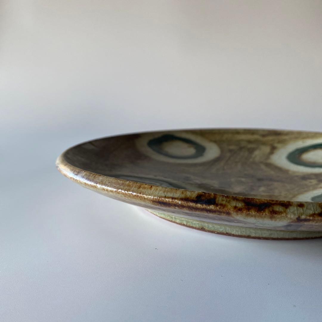 希少 武内晴二郎 鉄砂丸紋抜絵大皿 民藝