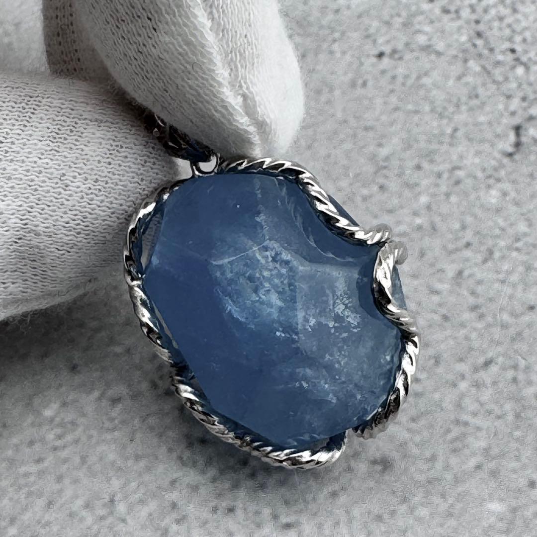 P-27天然アクアマリンペンダントトップ　水色石　s925シルバー　アクセサリー