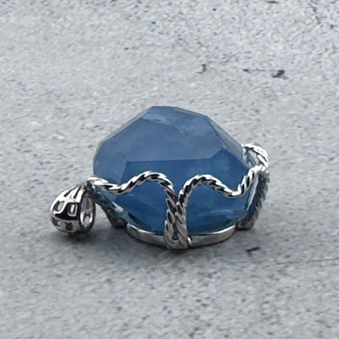 P-27天然アクアマリンペンダントトップ　水色石　s925シルバー　アクセサリー