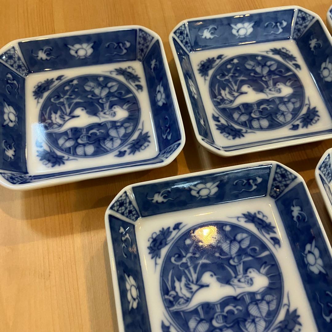 A2G27■ 深川製磁 染付おしどり 角皿 10枚組 鴛鴦 小皿