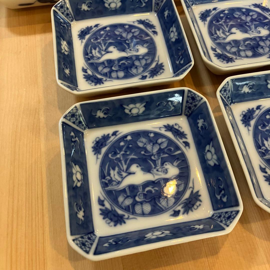 A2G27■ 深川製磁 染付おしどり 角皿 10枚組 鴛鴦 小皿