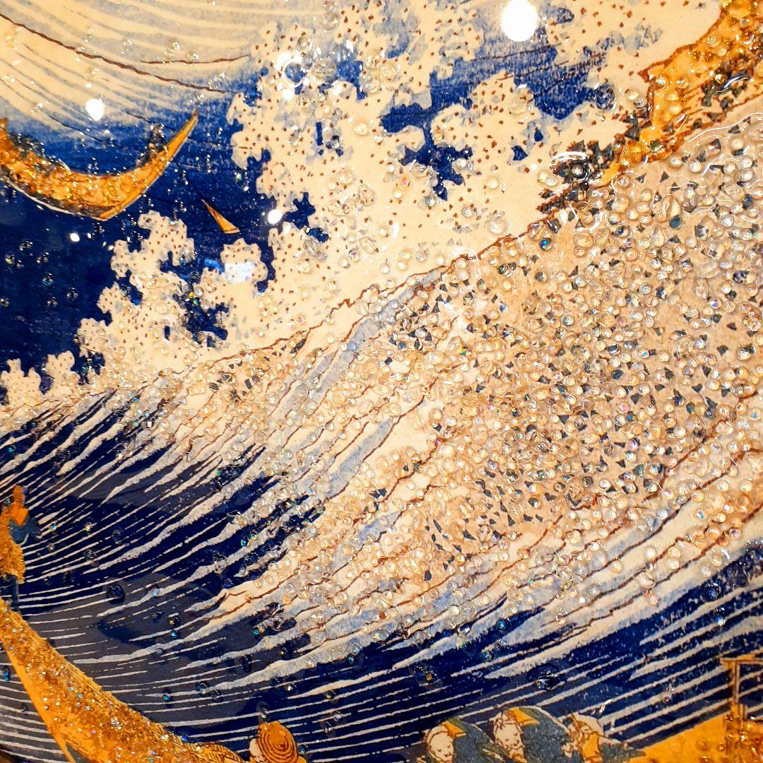 輸入雑貨　天然水晶石　葛飾北斎作　『千絵の海』　クリスタルアート