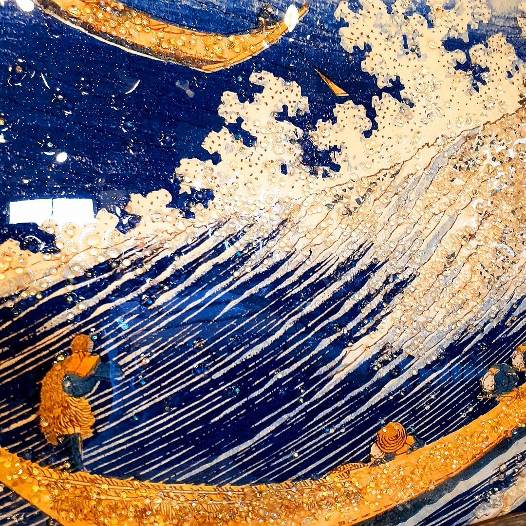 輸入雑貨　天然水晶石　葛飾北斎作　『千絵の海』　クリスタルアート